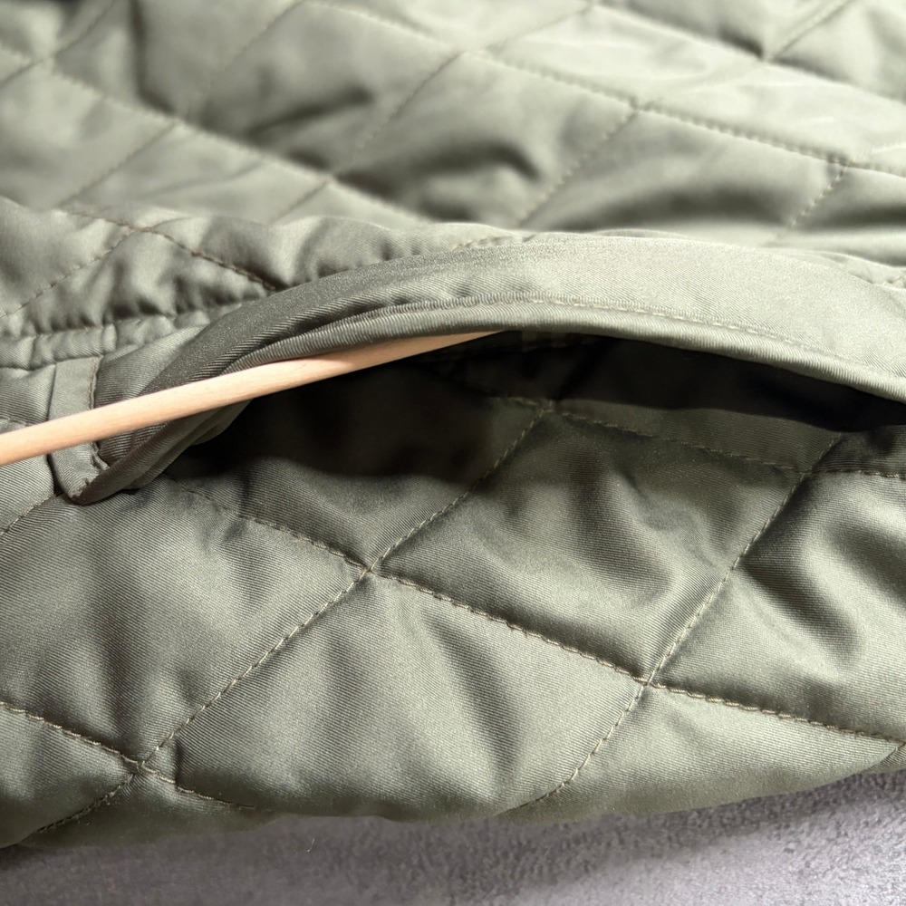 LL Bean Quilted Riding Jacket Women Large Olive Green Plaid Lined Snap Barn Coat - Picture 7 of 14